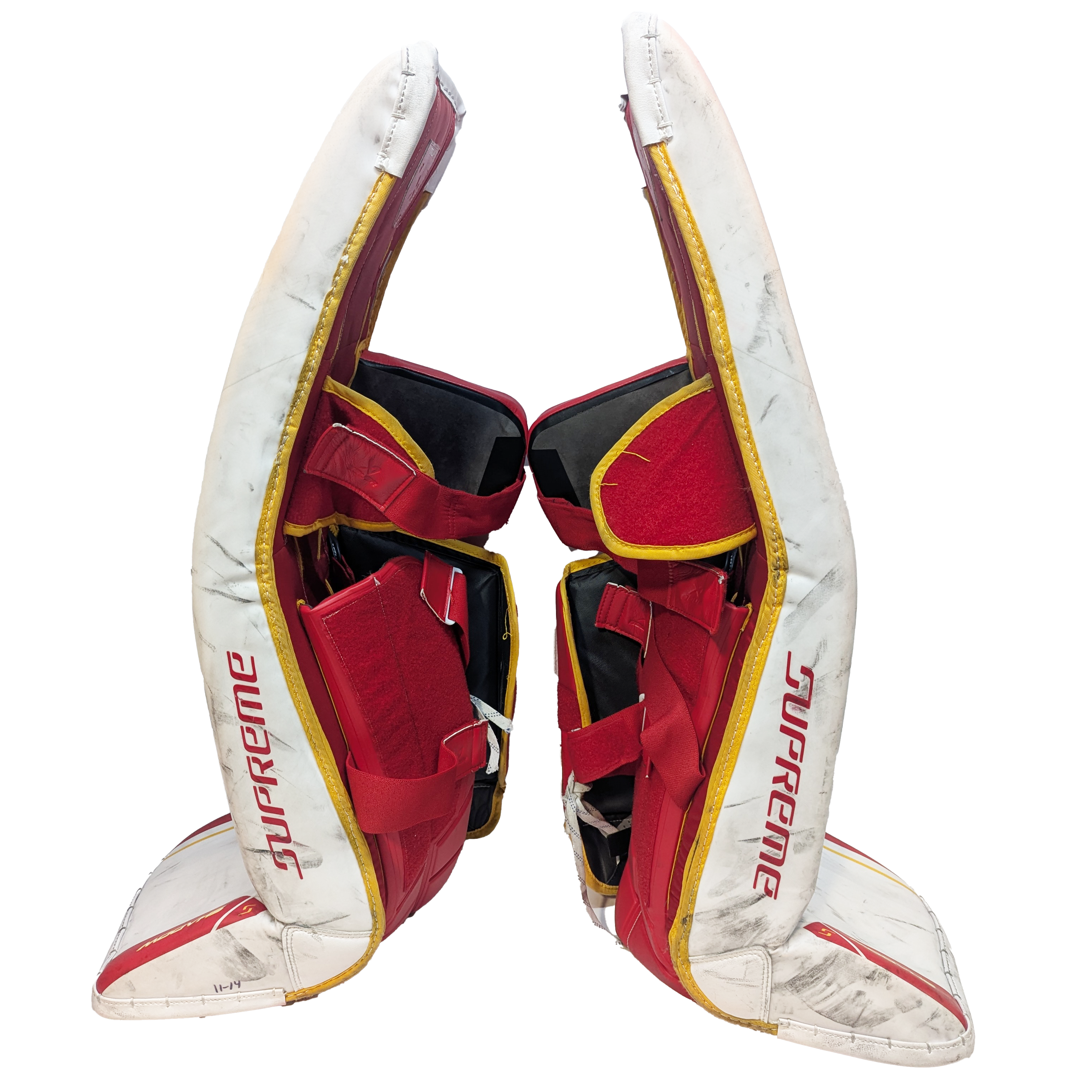 Bauer Supreme Shadow - Ensemble complet de gardien de but AHL Pro Stock d'occasion (blanc/rouge/jaune)